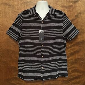 Ben Sherman Short Sleeve Button Front Shirt Mens L Black & White Woven Cotton